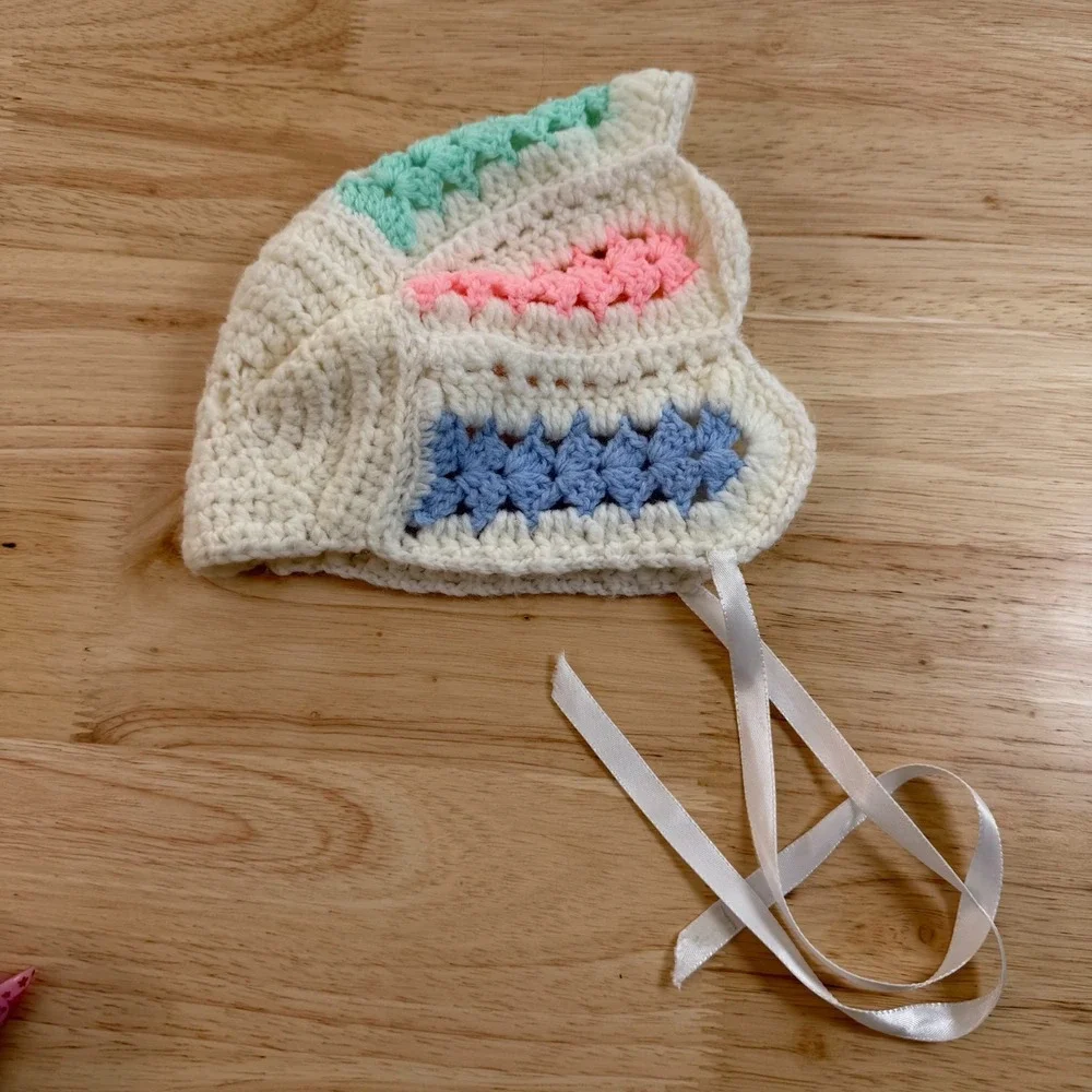 Cardigan Baby Girl Multicolor Crochet‎ Tie Waist Cozy  Sweater & Cap Bonnet VTG